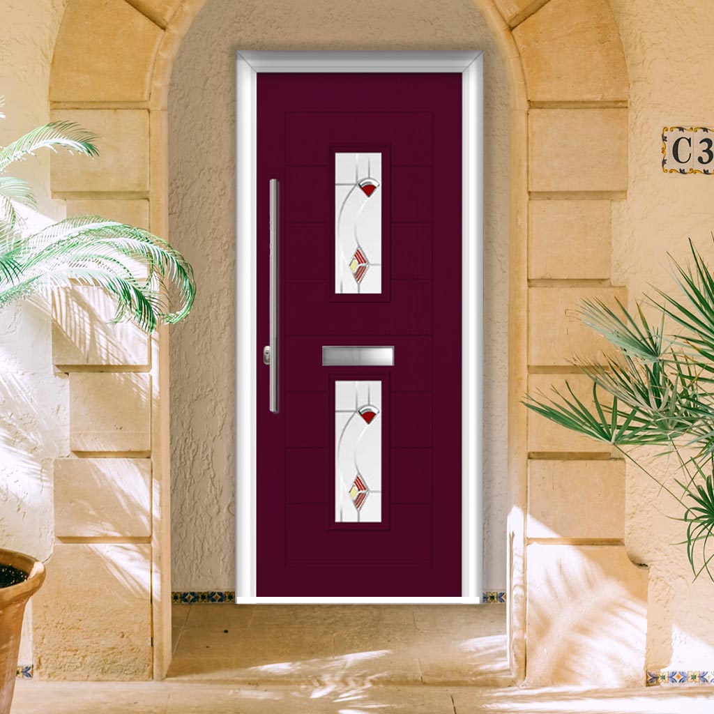 Seville 2 Urban Style Composite Front Door Set with Kupang Red Glass - Shown in Purple Violet