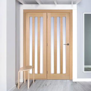 Image: Room Divider - Utah 3 Pane Oak Frosted Glass Prefinished Door with Single Side