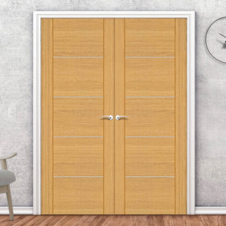 Image: Valencia Flush Oak Internal Door Pair - Prefinished