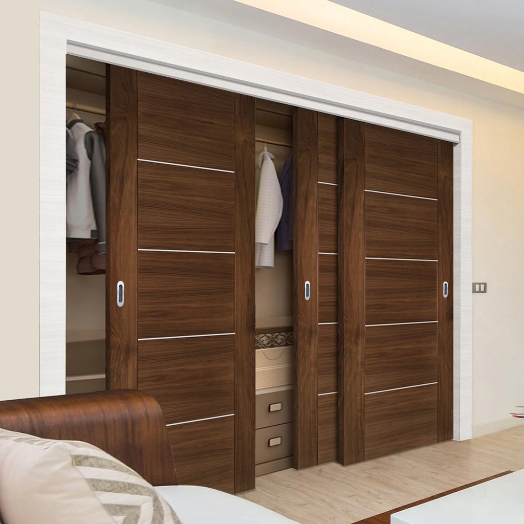 Three Sliding Maximal Wardrobe Doors & Frame Kit - Valencia Prefinished Walnut Door