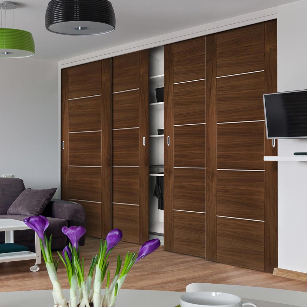 Four Sliding Maximal Wardrobe Doors & Frame Kit - Valencia Prefinished Walnut Door