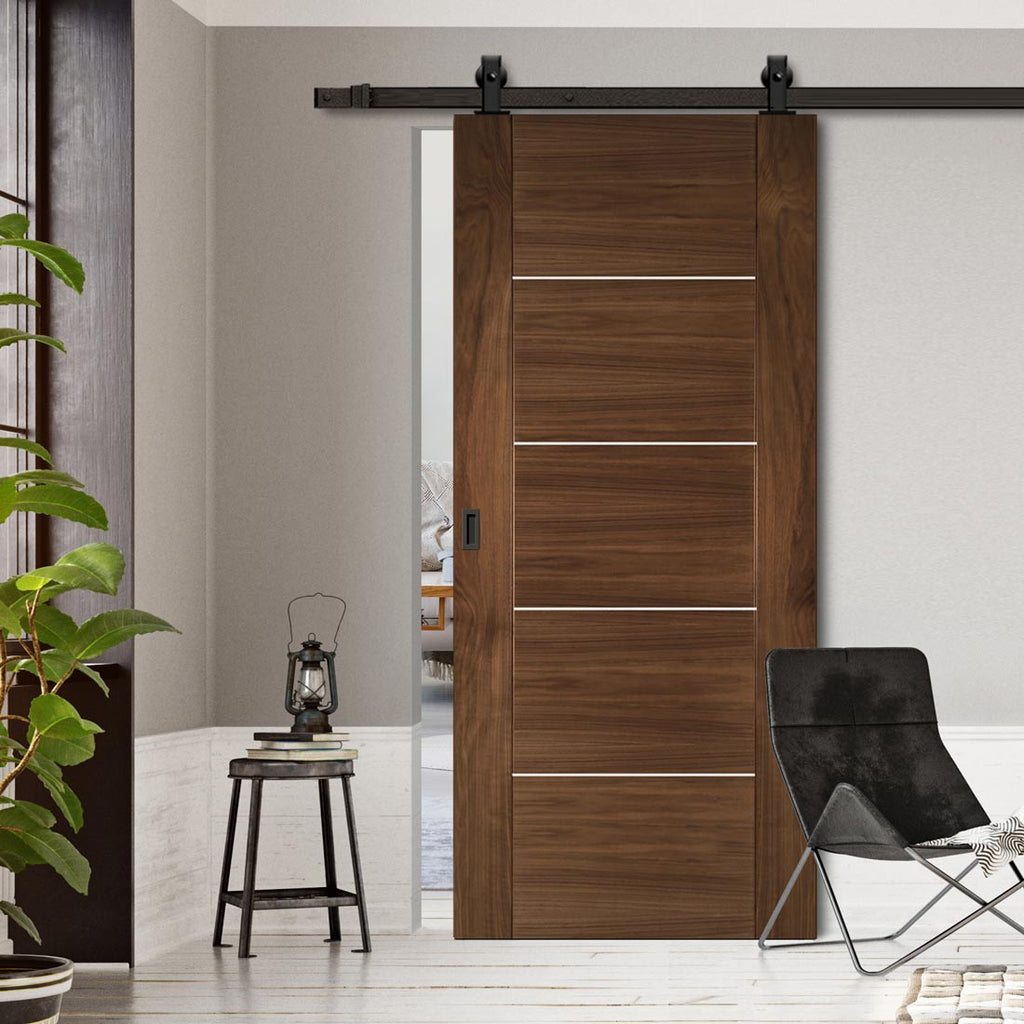 Top Mounted Black Sliding Track & Door - Valencia Prefinished Walnut Door