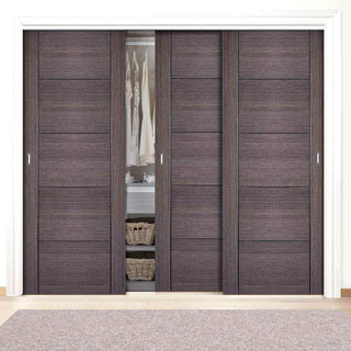 Image: Minimalist Wardrobe Door & Frame Kit - Three Vancouver Flush Ash Grey Doors - Prefinished