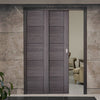 Vancouver Ash Grey Staffetta Twin Telescopic Pocket Doors - Prefinished