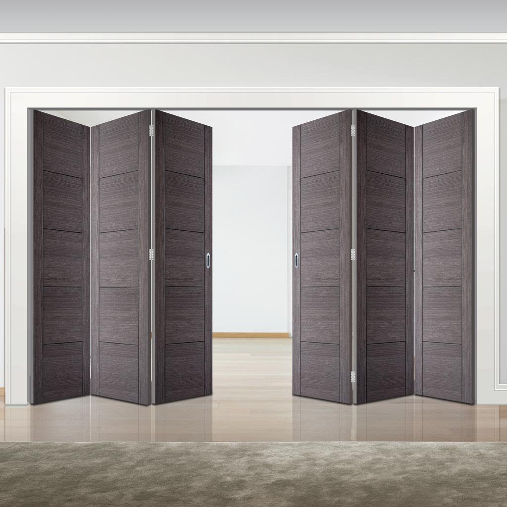 Six Folding Doors & Frame Kit - Vancouver Flush Ash Grey 3+3 - Prefinished