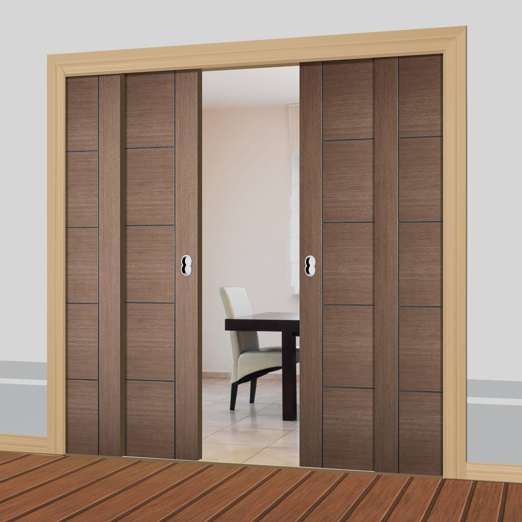 Vancouver Chocolate Grey Staffetta Quad Telescopic Pocket Doors - Prefinished