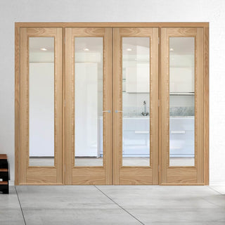 Image: Room Divider - Vancouver 1 Pane Oak Clear Glass Prefinished Double Doors with Double Sides