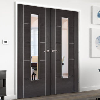 Image: Laminate Vancouver Dark Grey Door Pair - Clear Glass - Prefinished