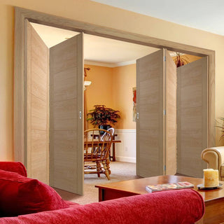 Image: Five Folding Doors & Frame Kit - Vancouver 5 Panel Effect Flush Oak 3+2 - Prefinished