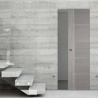 Image: Bespoke Light Grey Vancouver Single Frameless Pocket Door - Prefinished