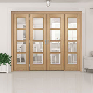 Image: ThruEasi Room Divider - Vancouver 4 Pane Oak Clear Glass Prefinished Double Doors with Double Sides