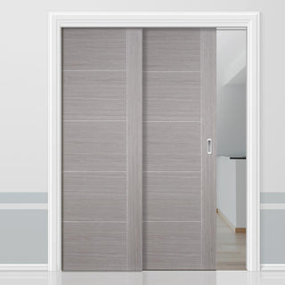 Image: Light Grey Vancouver Staffetta Twin Telescopic Pocket Doors - Prefinished