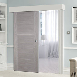 Image: Single Sliding Door & Wall Track - Vancouver Light Grey Door - Prefinished