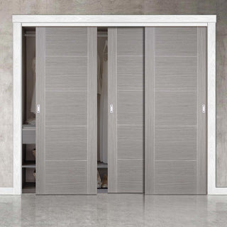 Image: Minimalist Wardrobe Door & Frame Kit - Three Vancouver Light Grey Doors - Prefinished