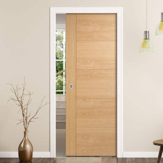 Image: Vancouver Oak 5 Panel Flush Evokit Pocket Fire Door - 30 Minute Fire Rated - Prefinished
