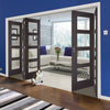 Five Folding Doors & Frame Kit - Vancouver 4 Pane Ash Grey 3+2 - Clear Glass - Prefinished