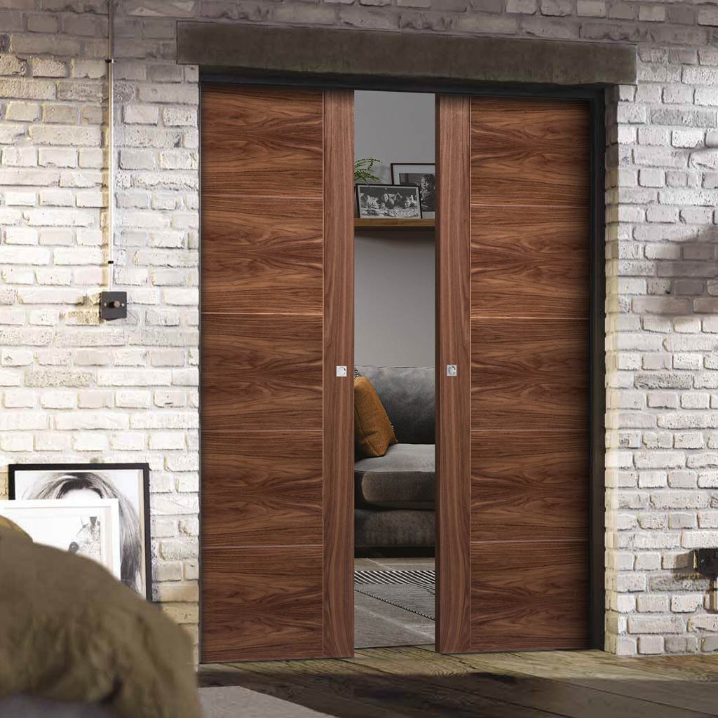 Bespoke Vancouver Walnut 5P Flush Double Pocket Door - Prefinished