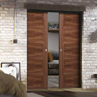 Image: Bespoke Vancouver Walnut 5P Flush Double Pocket Door - Prefinished