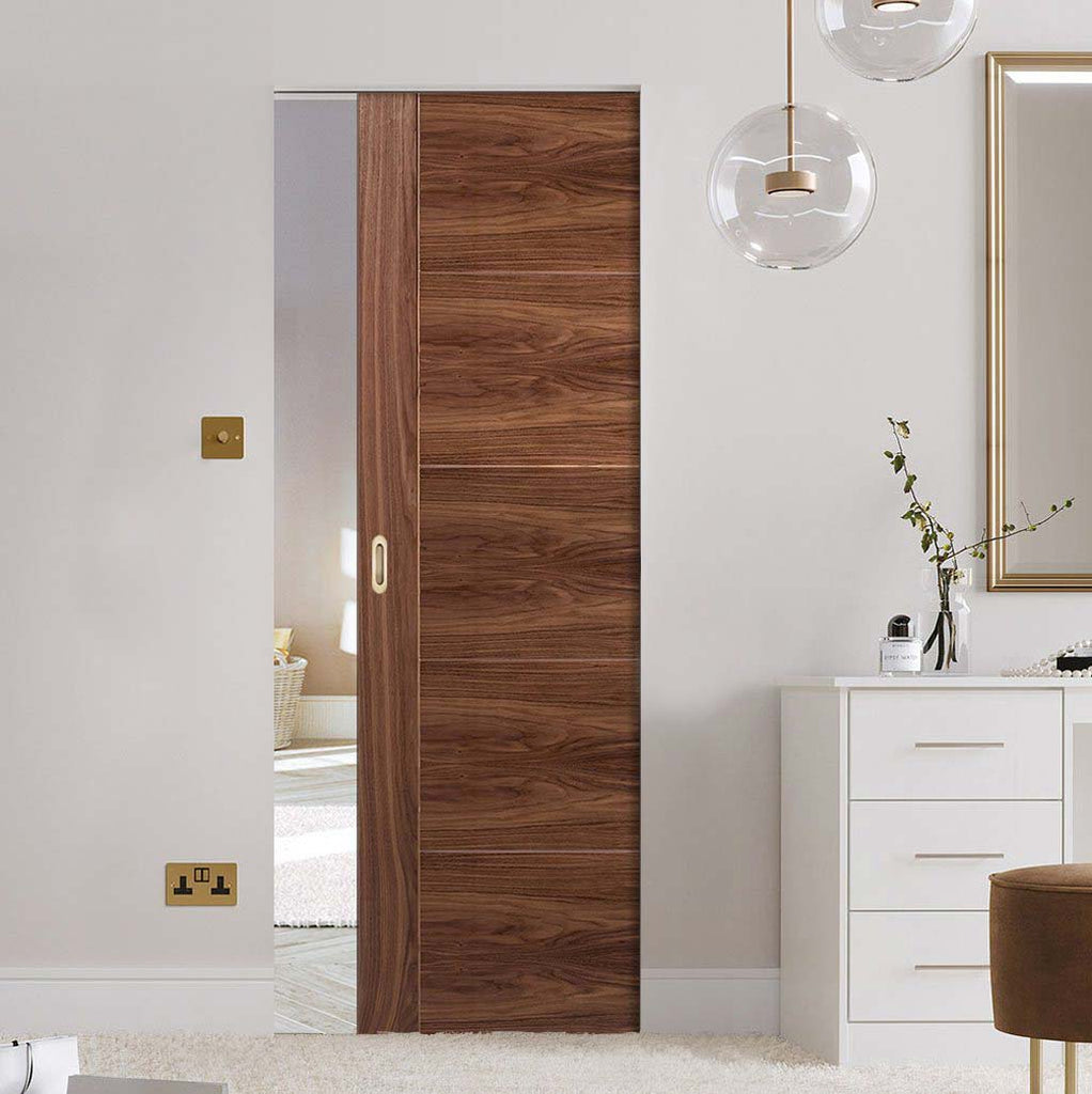 Bespoke Vancouver Walnut 5P Flush Single Frameless Pocket Door - Prefinished