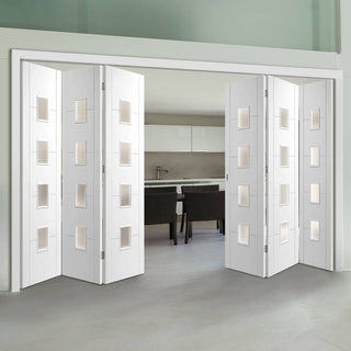 Image: Six Folding Doors & Frame Kit - Vancouver 3+3 - Frosted Glass - White Primed