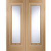 Varese Oak Flush Door Pair - Clear Glass - Aluminium Inlay - Prefinished