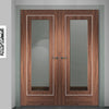 Varese Walnut Flush Door Pair - Clear Glass - Aluminium Inlay - Prefinished