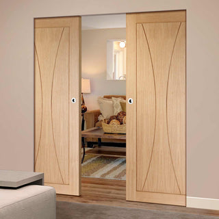 Image: Verona Oak Flush Panel Absolute Evokit Double Pocket Door