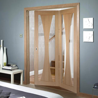 Image: Two Folding Doors & Frame Kit - Verona Oak 2+0 - Clear Glass - Prefinished