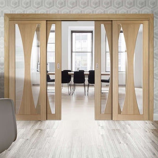 Image: Four Sliding Doors and Frame Kit - Verona Oak Door - Clear Glass - Prefinished