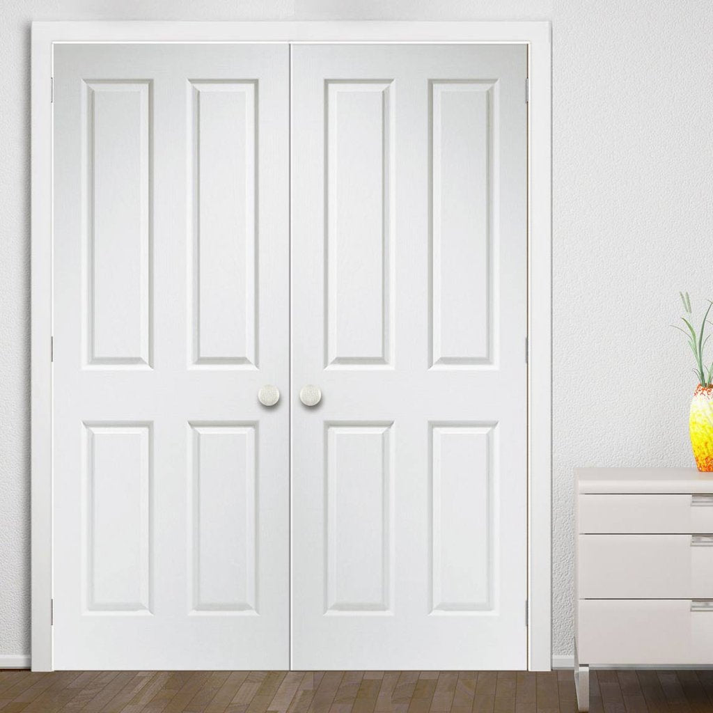Simpli Double Door Set - Victorian 4 Panel Door - Grained - White Primed