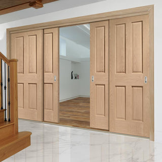 Image: Bespoke Thruslide Victorian Oak 4 Panel - 4 Sliding Doors and Frame Kit