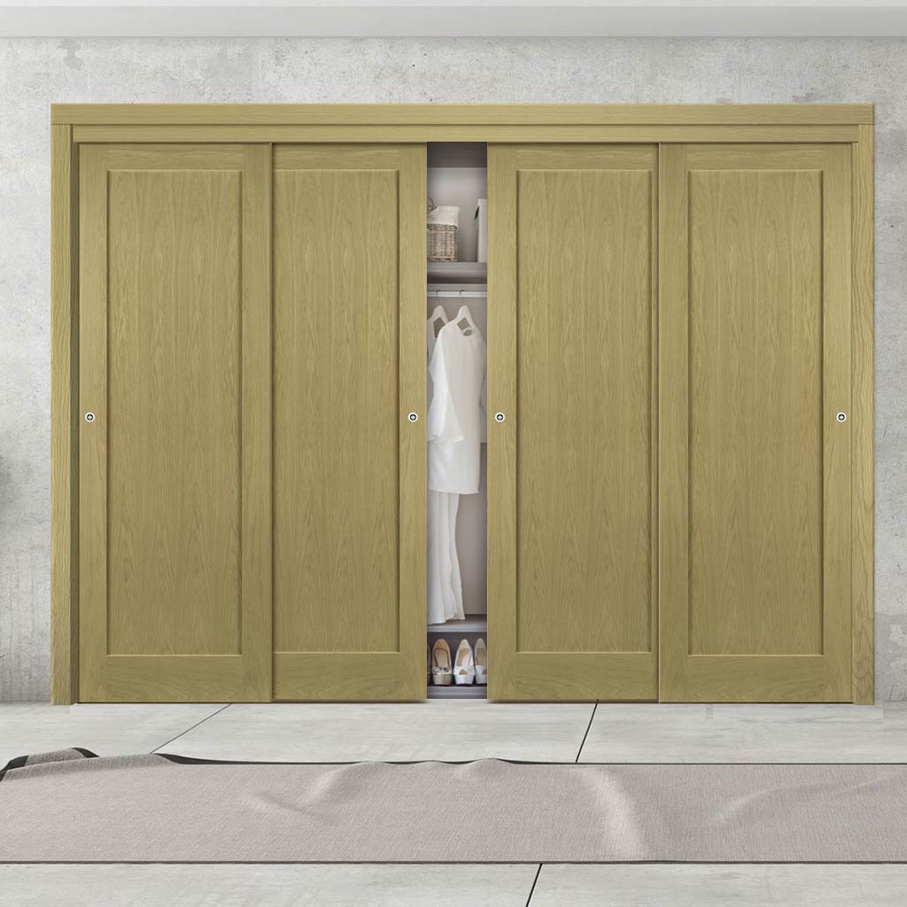 Four Sliding Maximal Wardrobe Doors & Frame Kit - Walden Real American Oak Veneer Door - Unfinished