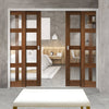 Coventry Walnut Veneer Shaker Style Staffetta Quad Telescopic Pocket Doors - Clear Glass - Prefinished