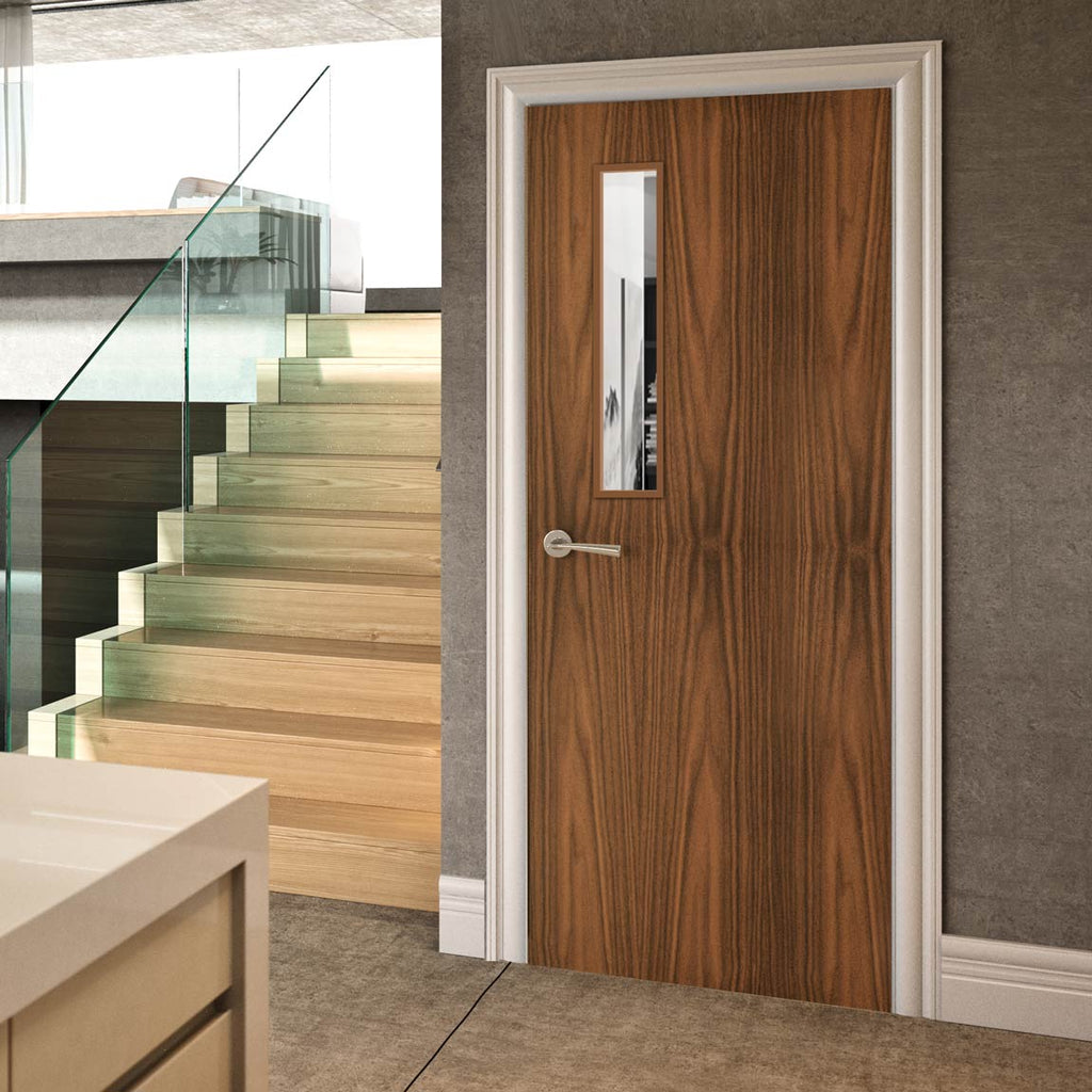 Walnut veneer glazed interior door