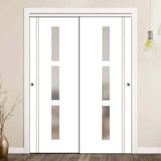 Image: Minimalist Wardrobe Door & Frame Kit - Two Sierra Blanco Doors - Frosted Glass - White Painted