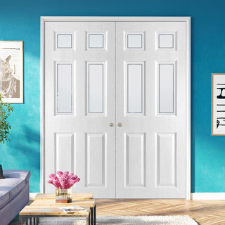 Image: Washington Grained Internal PVC Door Pair - 4 Sandblast Border Style Glass