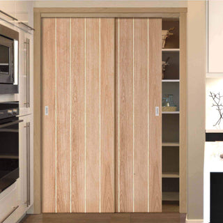 Image: Minimalist Wardrobe Door & Frame Kit - Two Wexford Oak Panel Doors - Unfinished