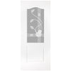 White PVC classic door with grained faces sandblast macintosh style toughened glass 