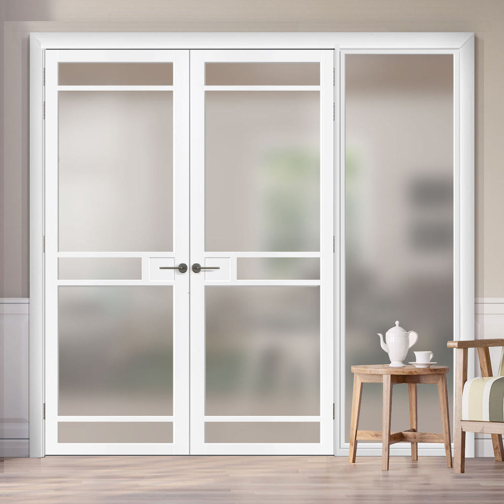 Room Divider - Handmade Eco-Urban® Sheffield Door Pair DD6312F - Frosted Glass - Premium Primed - Colour & Size Options