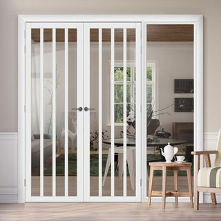 Image: Room Divider - Handmade Eco-Urban® Sintra Door Pair DD6428C - Clear Glass - Premium Primed - Colour & Size Options