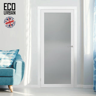 Image: Handmade Eco-Urban Baltimore 1 Pane Solid Wood Internal Door UK Made DD6301SG - Frosted Glass - Eco-Urban® Cloud White Premium Primed