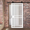 Top Mounted Black Sliding Track & Solid Wood Door - Eco-Urban® Leith 9 Pane Solid Wood Door DD6316SG - Frosted Glass - Cloud White Premium Primed