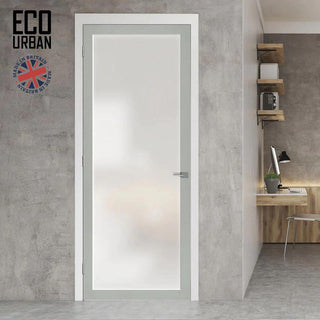 Image: Handmade Eco-Urban Baltimore 1 Pane Solid Wood Internal Door UK Made DD6301SG - Frosted Glass - Eco-Urban® Mist Grey Premium Primed
