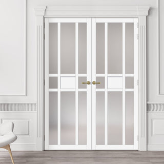 Image: Eco-Urban Tromso 8 Pane 1 Panel Solid Wood Internal Door Pair UK Made DD6402SG Frosted Glass - Eco-Urban® Cloud White Premium Primed