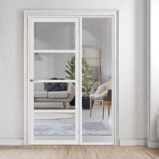 Image: Bespoke Room Divider - Eco-Urban® Brooklyn Door DD6308C - Clear Glass with Full Glass Side - Premium Primed - Colour & Size Options