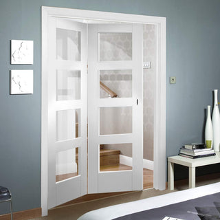 Image: Bespoke Thrufold Shaker 4L White Primed Glazed Folding 2+0 Door