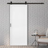 Top Mounted Black Sliding Track & Solid Wood Door - Eco-Urban® Baltimore 1 Panel Solid Wood Door DD6301 - Cloud White Premium Primed