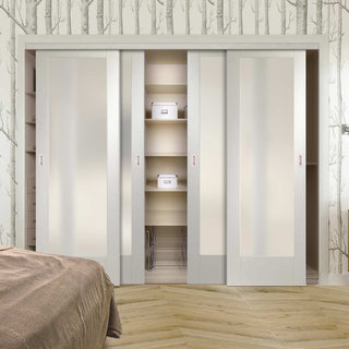 Image: Bespoke Thruslide Pattern 10 1 Pane Glazed 4 Door Wardrobe and Frame Kit - White Primed