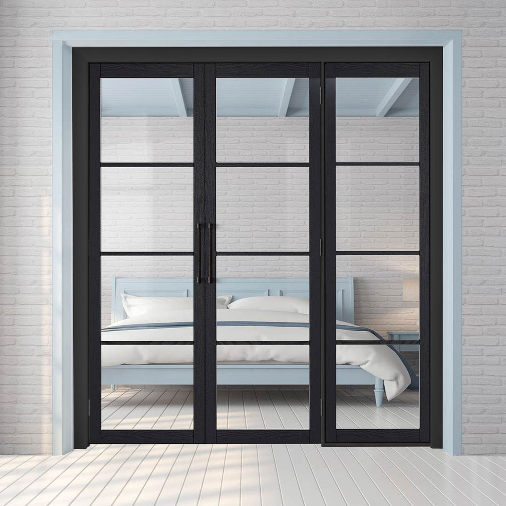 Room Divider - Soho 4 Pane Charcoal Clear Glass - Prefinished Double Doors with Single Side