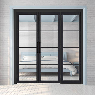 Image: Room Divider - Soho 4 Pane Charcoal Clear Glass - Prefinished Double Doors with Single Side
